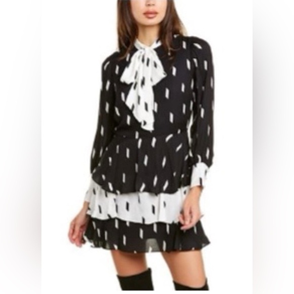 Alice + Olivia -Bow Tiered Crepe Mini Dress - Picture 2 of 6